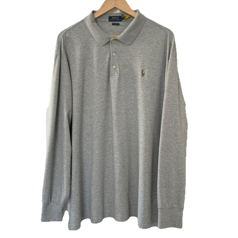 Polo Ralph Lauren Polo Shirt Men XXL Gray Classic Fit Long Sleeves Cotton Preppy